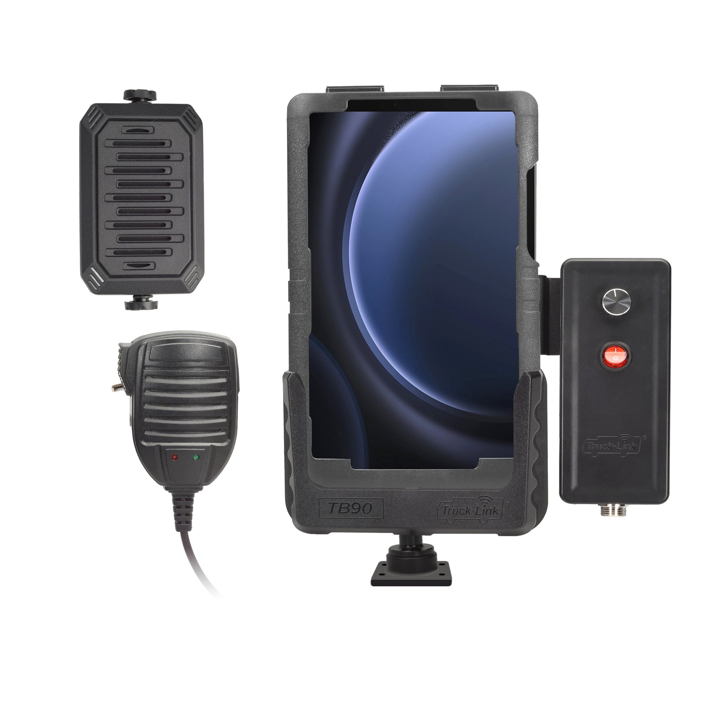 Truck-Link Tablet PTT Standard Cradle Kit w/Case, 6" Metal Post, Wiring Harness, PTT Mic, Speaker, Amplifier w/Bracket