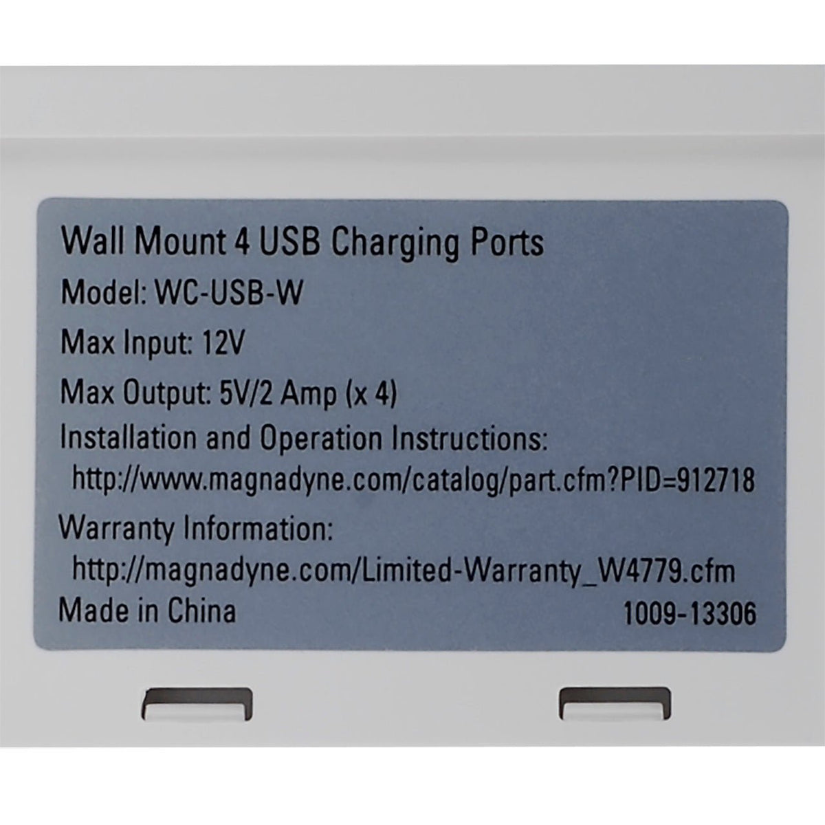 Magnadyne WCP-USB | Wall Mount USB Charger | 4 Ports w/ Wall Plate - Magnadyne