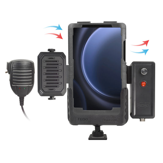 Truck-Link Tablet PTT Heating/Cooling Cradle Kit w/Case, 6" Metal Post, Wiring Harness, PTT Mic, Speaker, Amplifier w/Speaker Bracket
