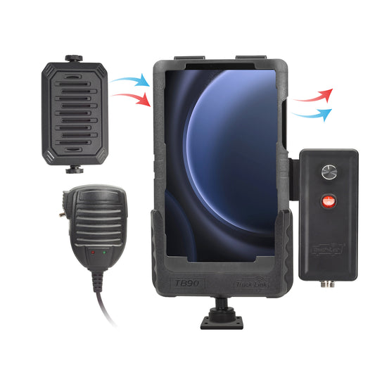 Truck-Link Tablet PTT Heating/Cooling Cradle Kit w/Case, 6" Metal Post, Wiring Harness, PTT Mic, Amplifier w/Bracket